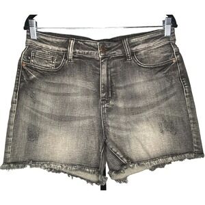 Judy Blue Mid Waist Black Gray Distressed Frayed Hem Denim Shorts Women's Size L